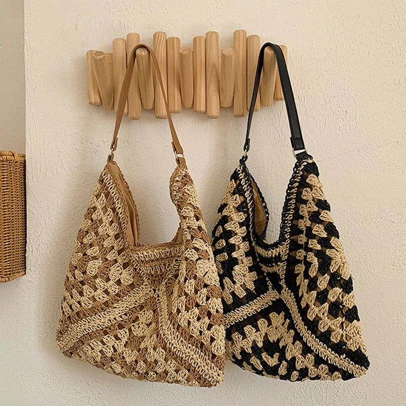 Woven Straw Handbags- Chic Boho Straw Weave Tote- - IndioGear Women Clothing