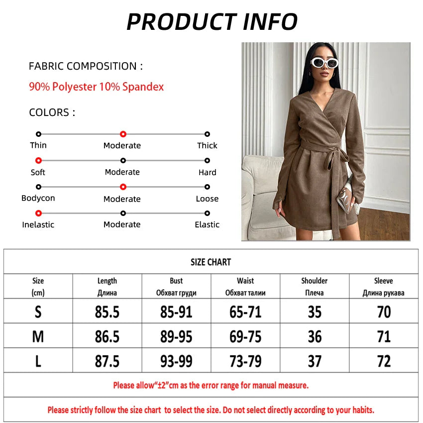 Wrap Dresses- Wrap Tailored Couture Faux Suede Mini Dress- - IndioGear.com