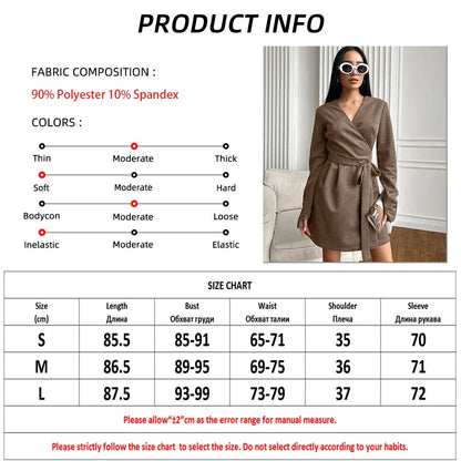 Wrap Dresses- Wrap Tailored Couture Faux Suede Mini Dress- - IndioGear.com