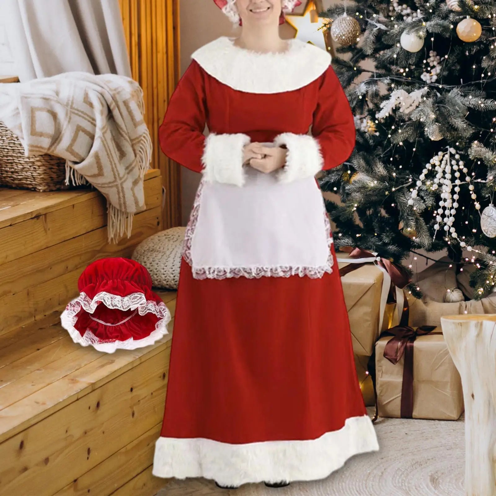 Xmas Costumes- Authentic Mrs. Claus Costume Vintage Christmas Gown- - IndioGear Women Clothing