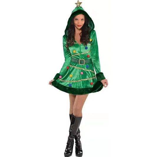 Xmas Costumes- Festive Christmas Tree Costume Grinch-Inspired Holiday Dress- Green- IndioGear Women Clothing