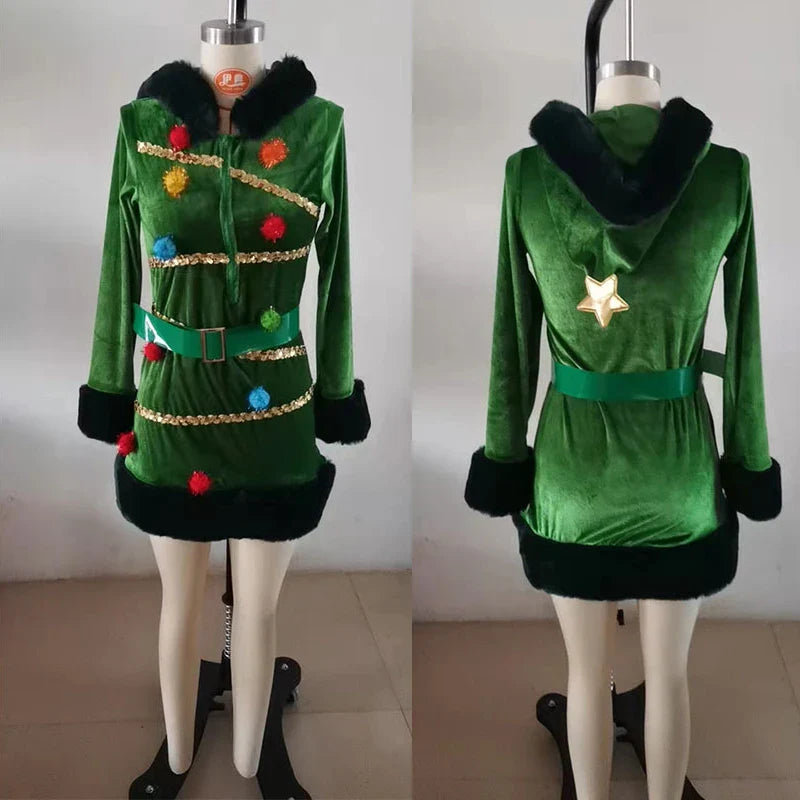 Xmas Costumes- Festive Christmas Tree Costume Grinch-Inspired Holiday Dress- - IndioGear Women Clothing