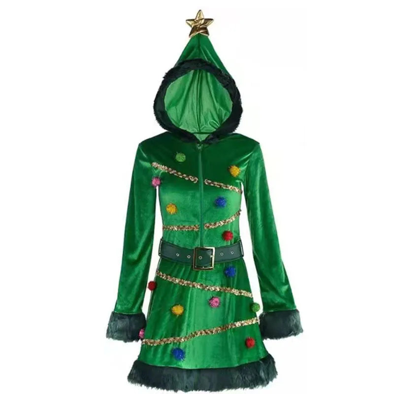 Xmas Costumes- Festive Christmas Tree Costume Grinch-Inspired Holiday Dress- - IndioGear Women Clothing