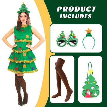 Xmas Costumes- Festive Christmas Tree Party Dress Costume with Accessories- - IndioGear Women Clothing