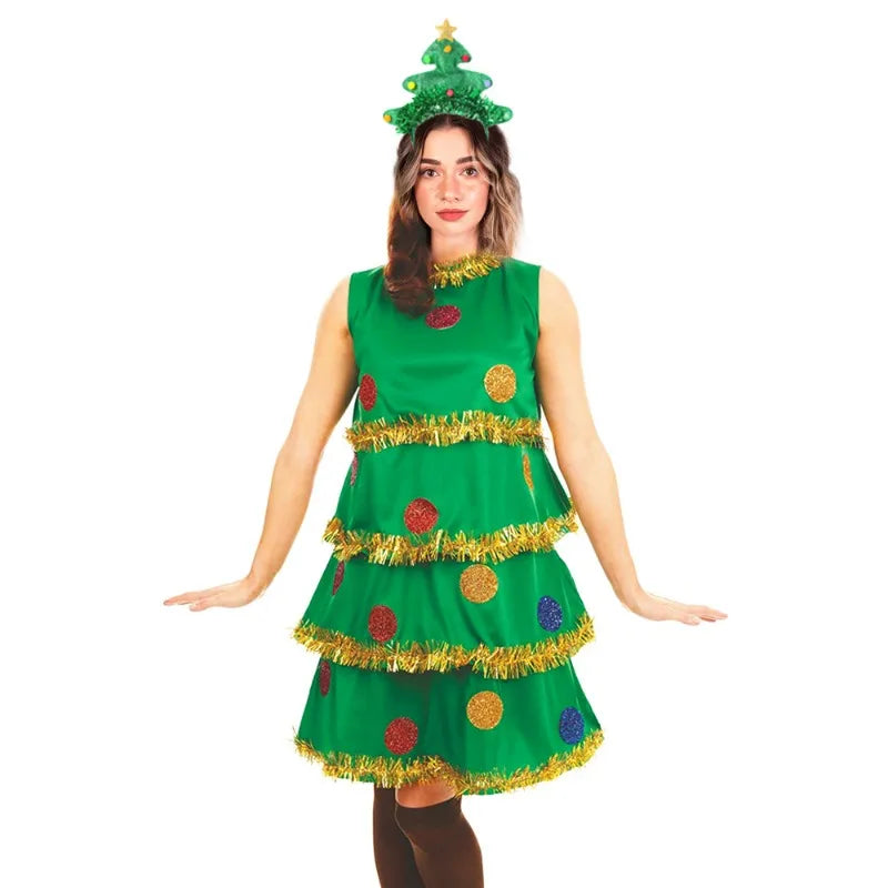 Xmas Costumes- Festive Christmas Tree Party Dress Costume with Accessories- - IndioGear Women Clothing