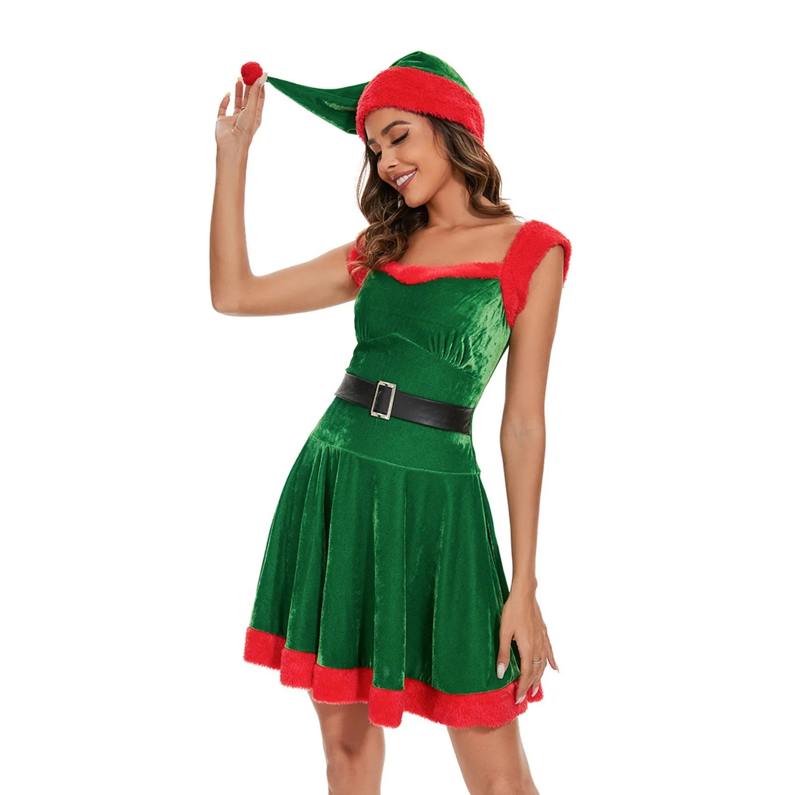 Xmas Costumes- Women's Festive Costume Santa Claus Party Dress- Green- IndioGear Women Clothing