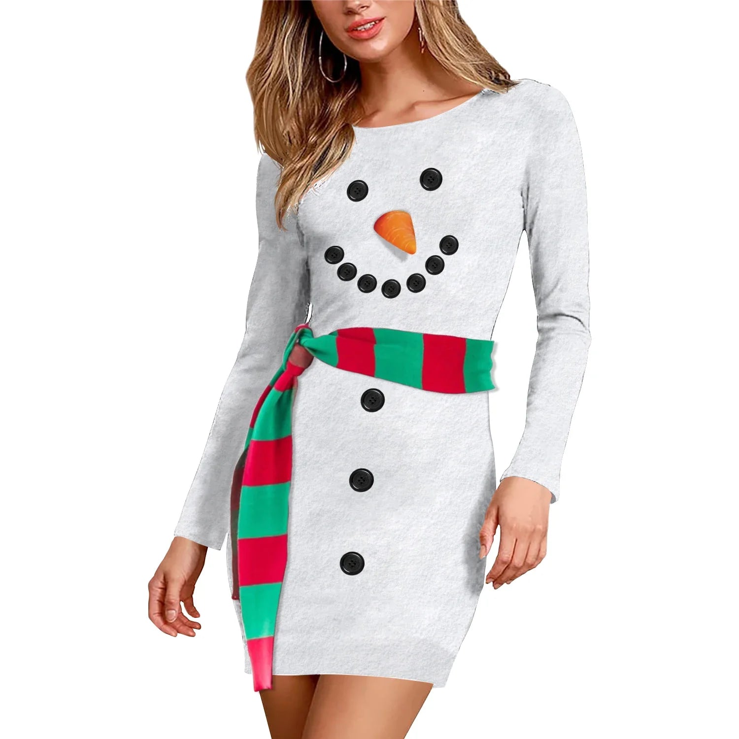 Xmas Dresses- Christmas Snowman & Santa Festive Costume Dresses- White- IndioGear Women Clothing