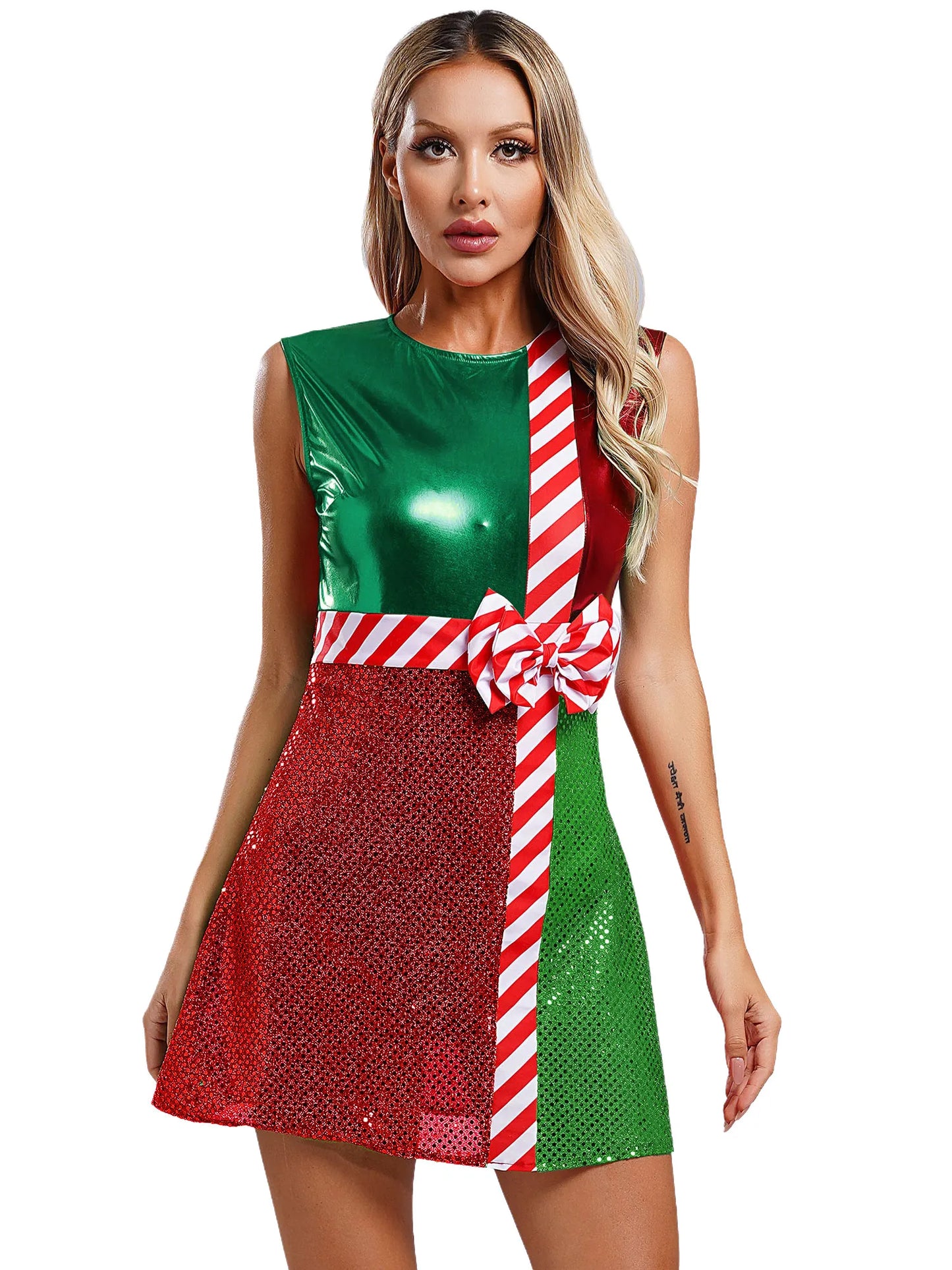 Xmas Dresses- Festive Sparkle Candy Cane Christmas Costume Dress- - IndioGear Women Clothing