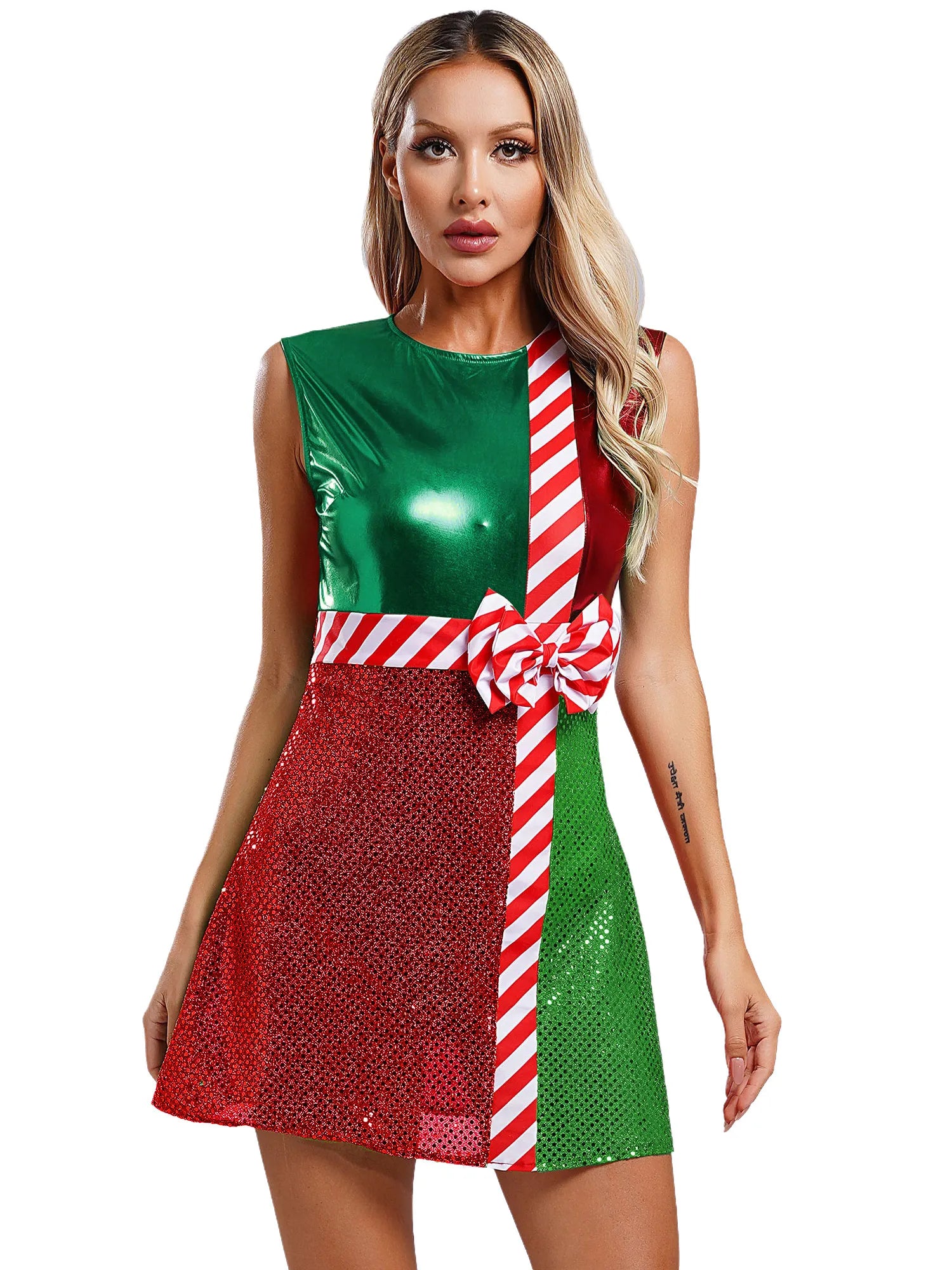 Xmas Dresses- Festive Sparkle Candy Cane Christmas Costume Dress- - IndioGear Women Clothing