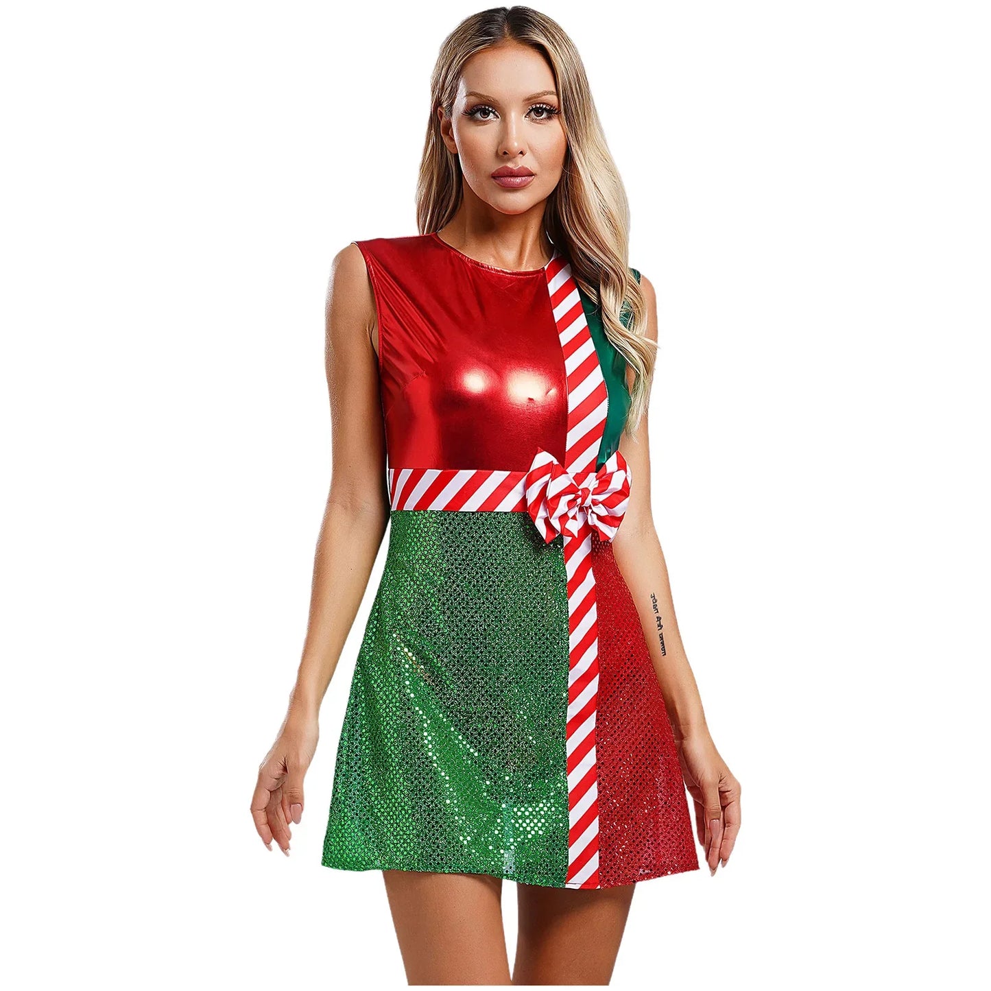 Xmas Dresses- Festive Sparkle Candy Cane Christmas Costume Dress- - IndioGear Women Clothing