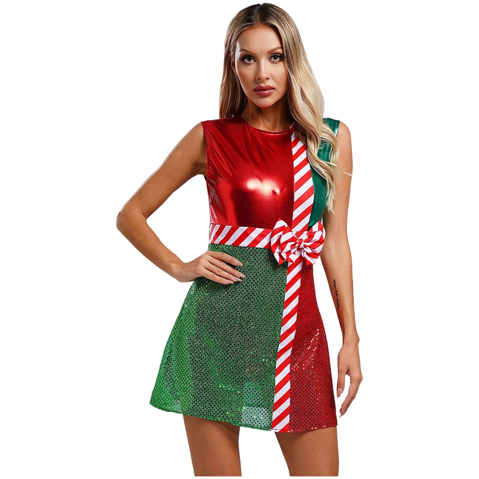 Xmas Dresses- Festive Sparkle Candy Cane Christmas Costume Dress- - IndioGear Women Clothing