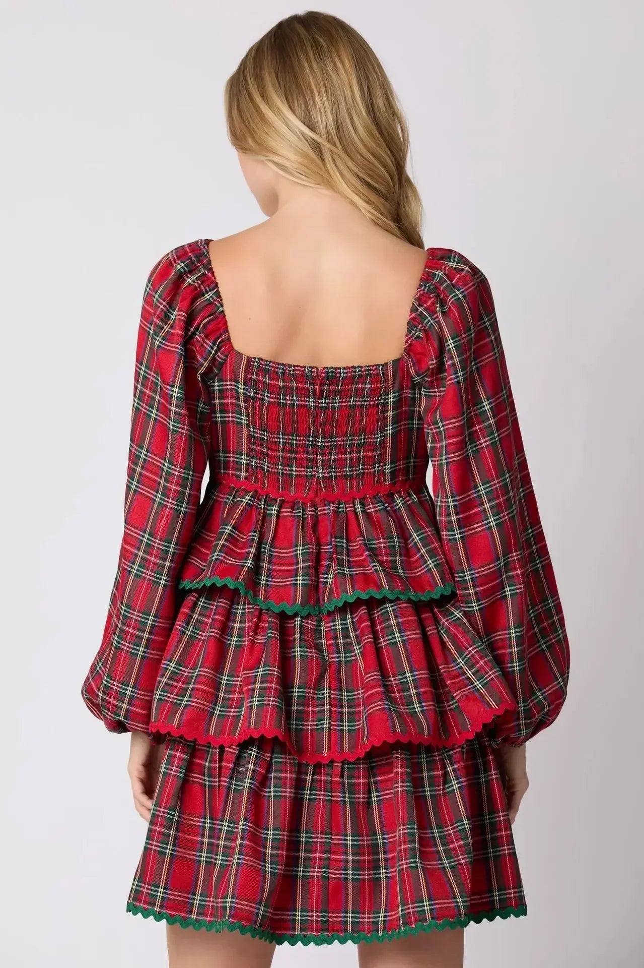 Xmas Dresses- Holiday Christmas Festive Tartan Ruffle Dress- - IndioGear Women Clothing