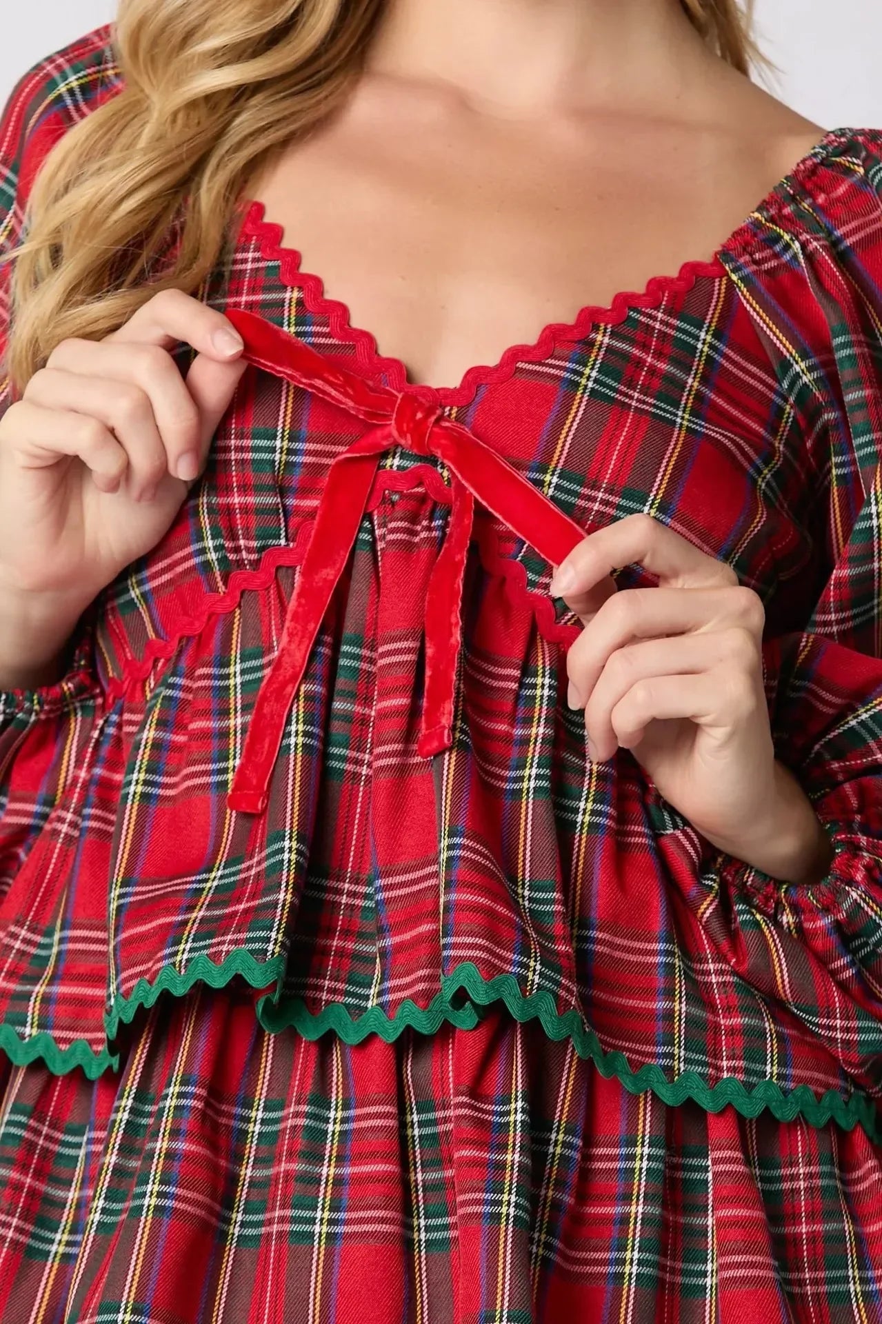 Xmas Dresses- Holiday Christmas Festive Tartan Ruffle Dress- - IndioGear Women Clothing