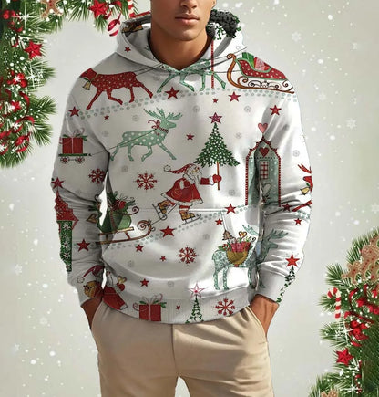 Xmas Dresses- Men's Festive Santa Hoodie for Holiday Christmas Sweatshirts- Pattern4- IndioGear Women Clothing