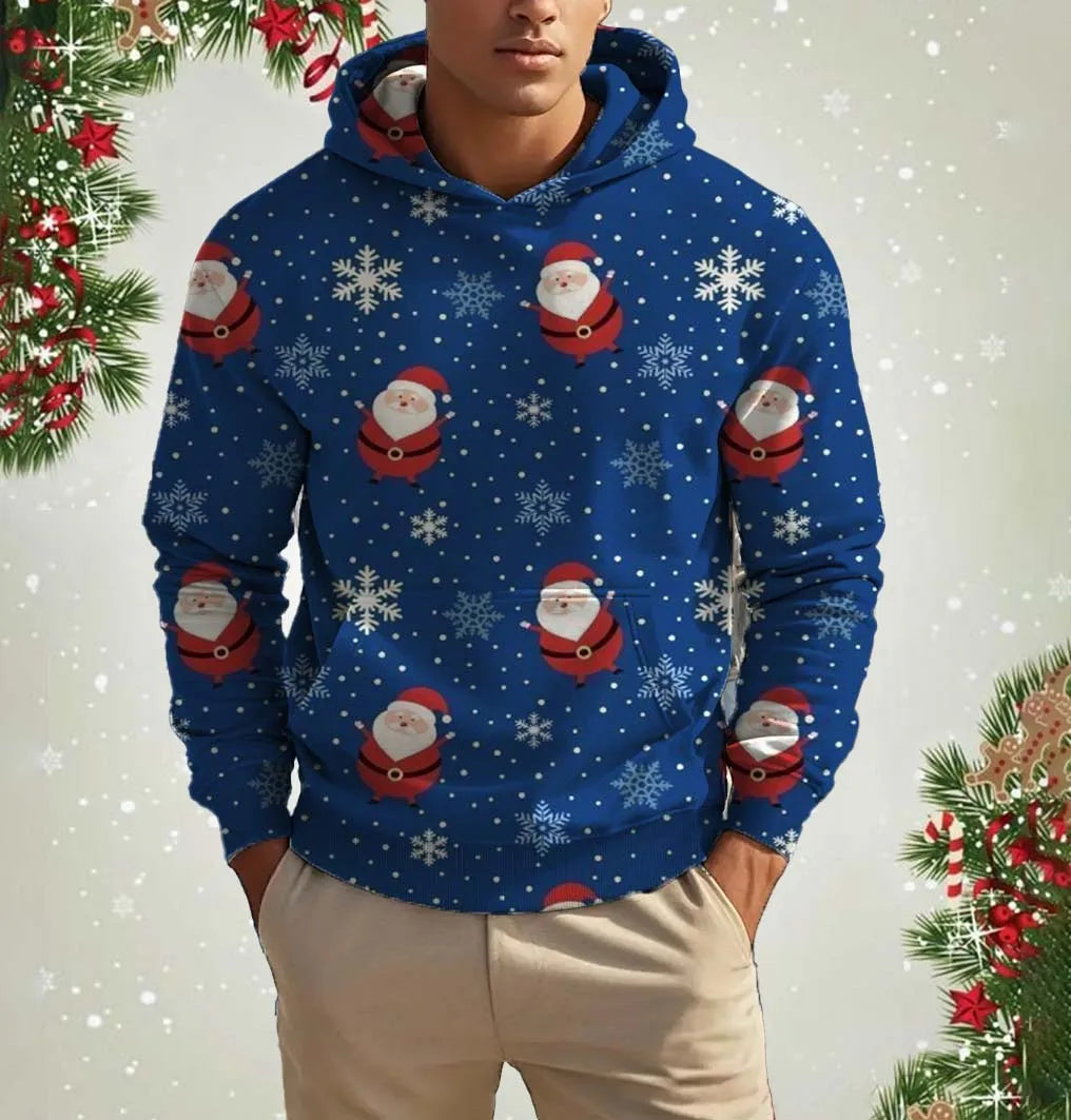 Xmas Dresses- Men's Festive Santa Hoodie for Holiday Christmas Sweatshirts- Pattern9- IndioGear Women Clothing