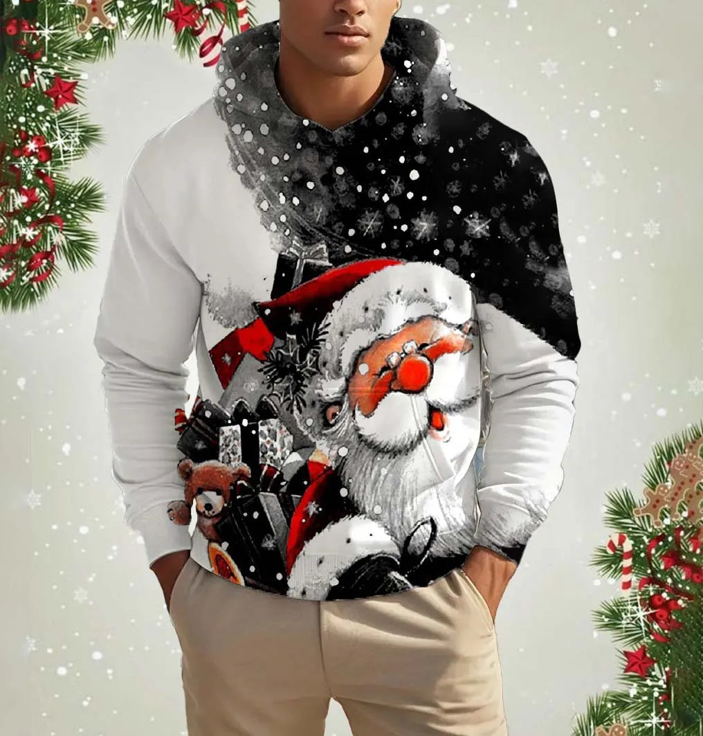 Xmas Dresses- Men's Festive Santa Hoodie for Holiday Christmas Sweatshirts- Pattern7- IndioGear Women Clothing