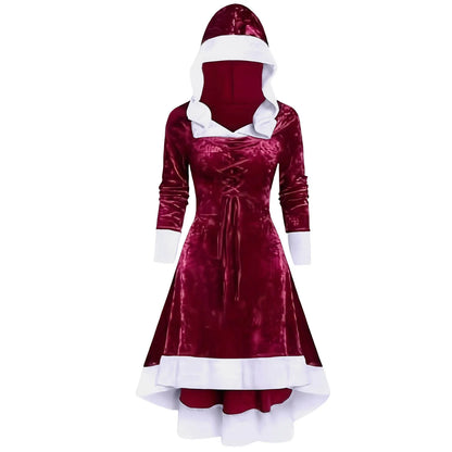 Xmas Dresses- Red Velvet Christmas Dress Santa Costume for Women- - IndioGear Women Clothing