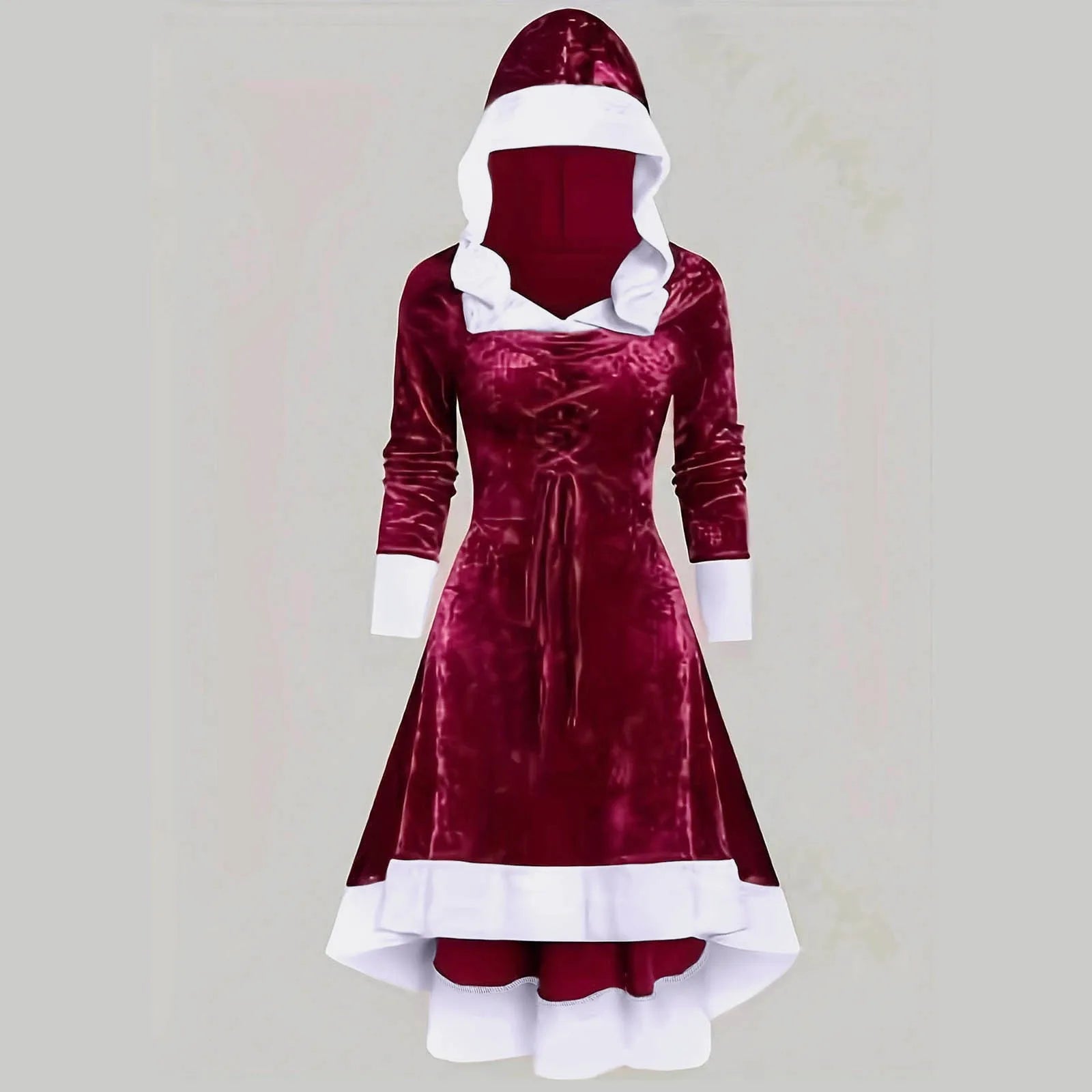 Xmas Dresses- Red Velvet Christmas Dress Santa Costume for Women- Wine- IndioGear Women Clothing