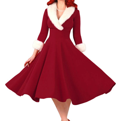 Xmas Dresses- Santa-Inspired Holiday Dress Christmas Party Gown- Red- IndioGear Women Clothing