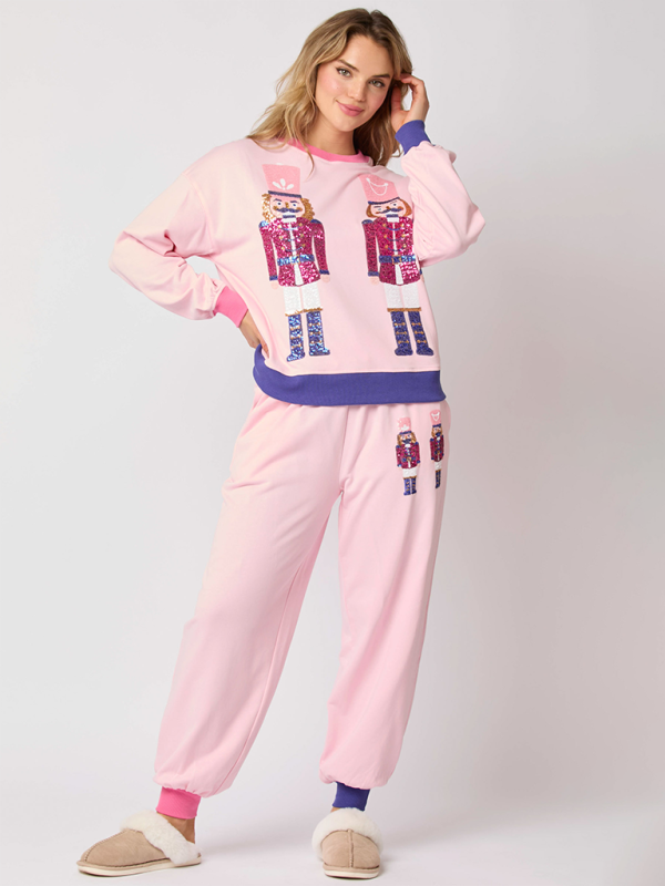 Xmas Loungewear- Women Christmas Loungewear Set with Sparkling Nutcracker- - IndioGear Women Clothing