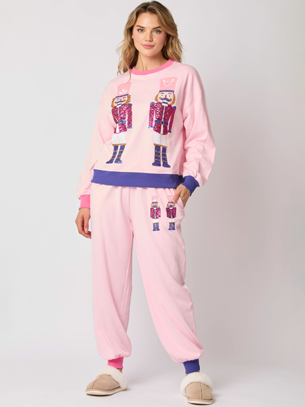 Xmas Loungewear- Women Christmas Loungewear Set with Sparkling Nutcracker- - IndioGear Women Clothing