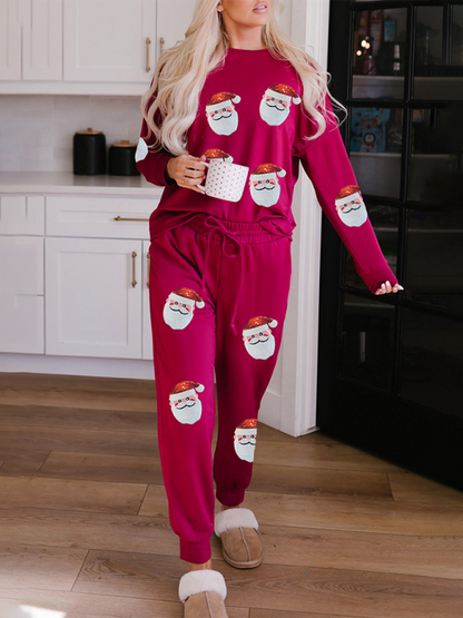 Xmas Pajamas- Festive Candy Cane Pajama Set Holiday Loungewear- Wine Red- IndioGear Women Clothing