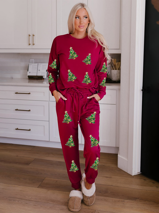 Xmas Pajamas- Festive Candy Cane Pajama Set Holiday Loungewear- Pattern1- IndioGear Women Clothing