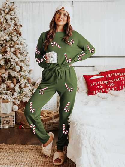 Xmas Pajamas- Festive Candy Cane Pajama Set Holiday Loungewear- - IndioGear Women Clothing