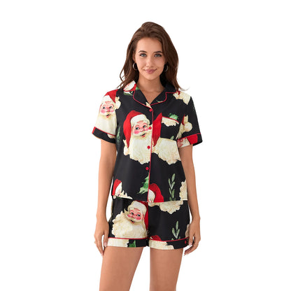 Xmas Pajamas- Festive Christmas PJ Set Gingerbread Pajamas Shorts and Shirt- Pattern1- IndioGear Women Clothing