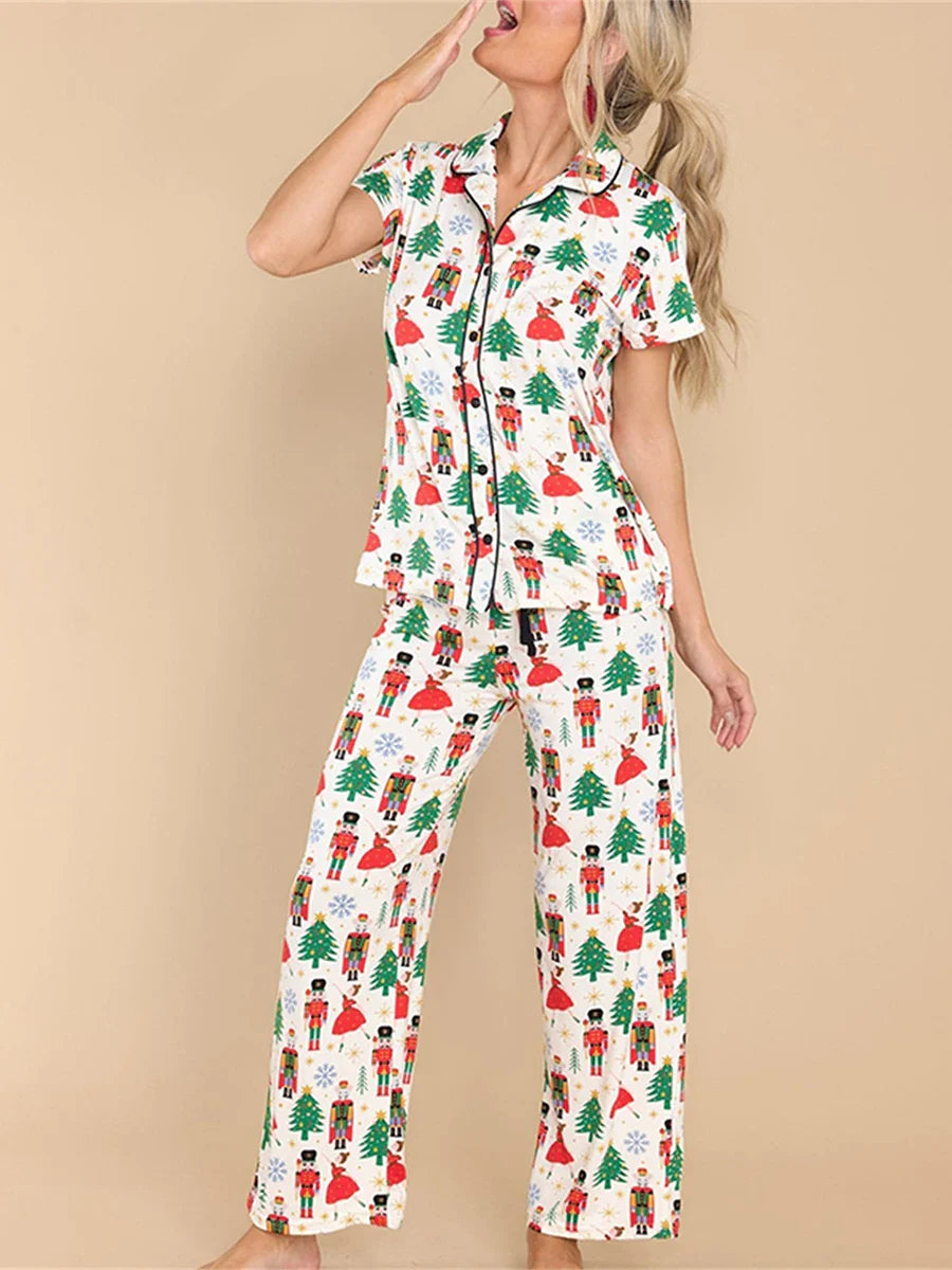 Xmas Pajamas- Festive Christmas PJ Set for Holiday Nutcracker Pants and Shirt- - IndioGear Women Clothing