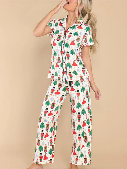 Xmas Pajamas- Festive Christmas PJ Set for Holiday Nutcracker Pants and Shirt- - IndioGear Women Clothing