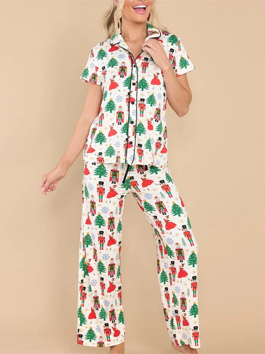 Xmas Pajamas- Festive Christmas PJ Set for Holiday Nutcracker Pants and Shirt- - IndioGear Women Clothing