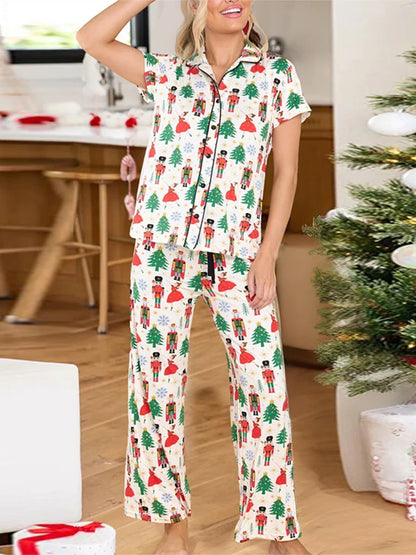 Xmas Pajamas- Festive Christmas PJ Set for Holiday Nutcracker Pants and Shirt- - IndioGear Women Clothing