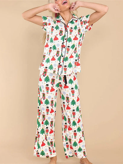 Xmas Pajamas- Festive Christmas PJ Set for Holiday Nutcracker Pants and Shirt- - IndioGear Women Clothing