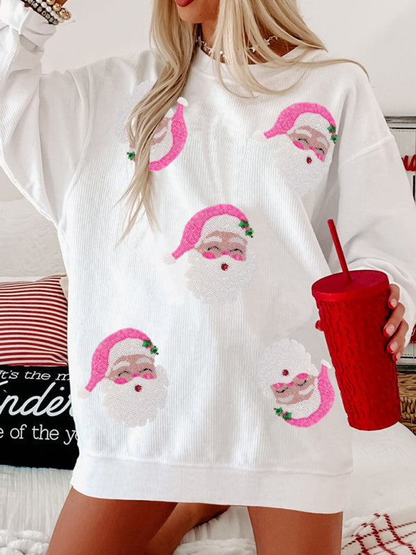 Xmas Pullover- Santa Sequin Pullover - Women’s Christmas Sweater Sweater- - IndioGear Women Clothing