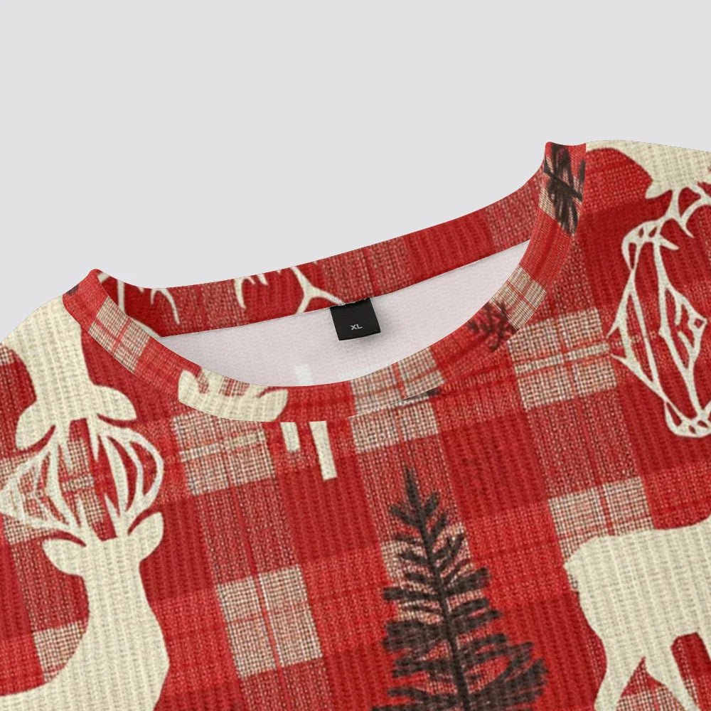 Xmas Sweaters- Reindeer Plaid Xmas Sweater Festive Plaid Pullover- - IndioGear Women Clothing