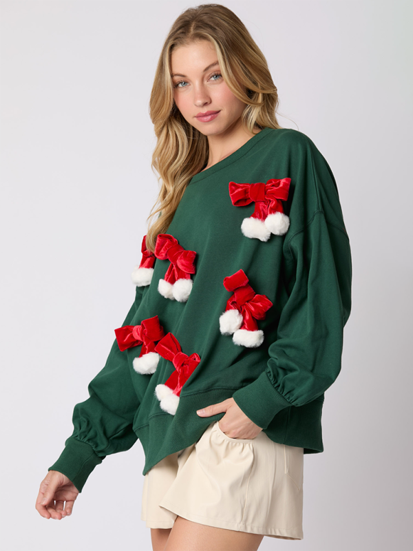 Xmas Sweatshirt- Christmas Sweatshirt Santa Hat Pullover for Women- - IndioGear Women Clothing