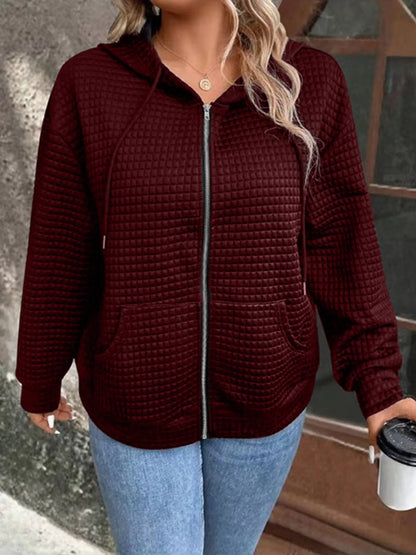 Zip Up Hoodie- Adventure Ready Waffle Hoodie - Explore in Style- Burgundy- IndioGear.com