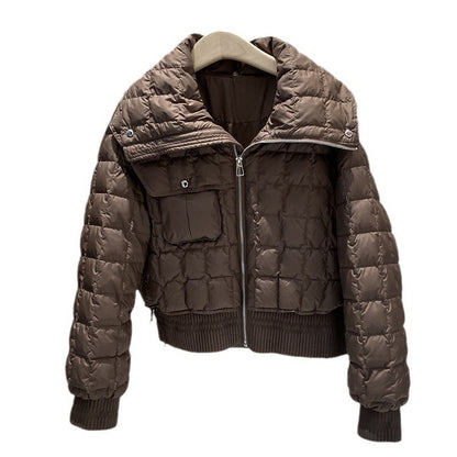 Down Jackets- Cropped Winter Down Jacket – City Street Style- - IndioGear Women Clothing