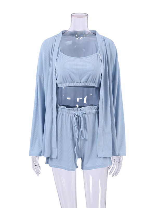 Pajama Sets- Mini Robe 3-Piece Pajamas Set – Beyond Luxury- Blue- IndioGear.com