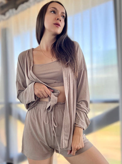 Pajama Sets- Mini Robe 3-Piece Pajamas Set – Beyond Luxury- - IndioGear.com