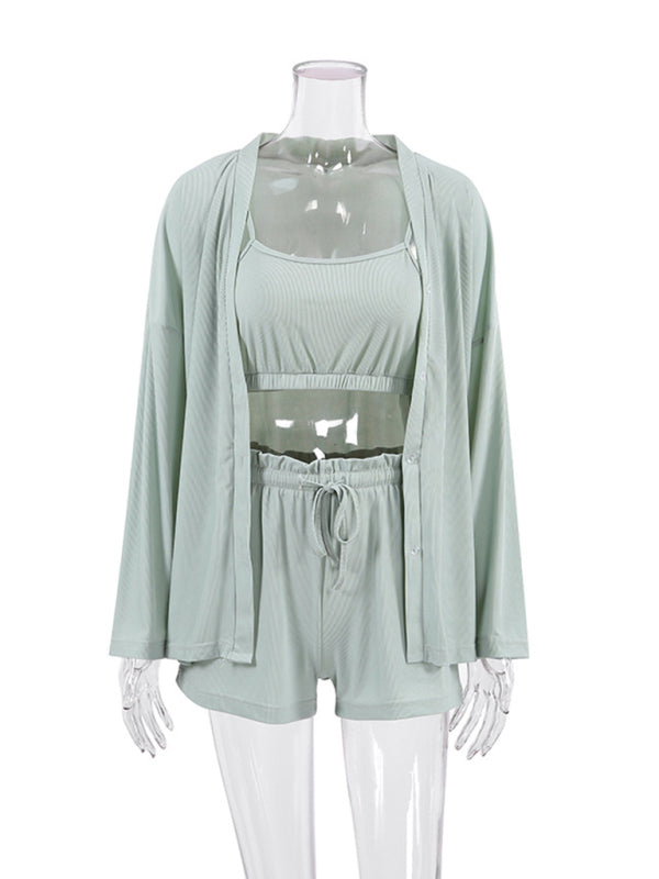 Pajama Sets- Mini Robe 3-Piece Pajamas Set – Beyond Luxury- Green- IndioGear.com