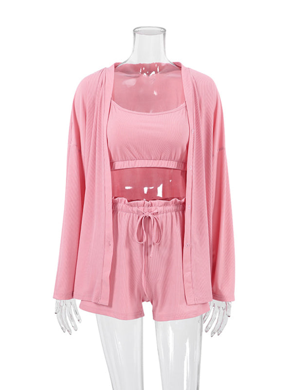 Pajama Sets- Mini Robe 3-Piece Pajamas Set – Beyond Luxury- Pink- IndioGear.com