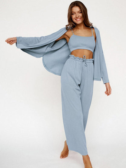 Loungewear Sets- Long Sleeves 3-Piece Loungewear Set – Beyond Luxury- Blue- IndioGear.com