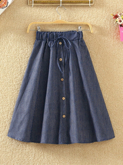 Denim Skirts- Elastic Waist Button-Down A-Line Denim Skirts – Perfect for Casual Outings- Pattern1- IndioGear.com