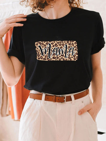 Print Tees- Mama Leopard Print Black Tee – Perfect Match!- - IndioGear.com