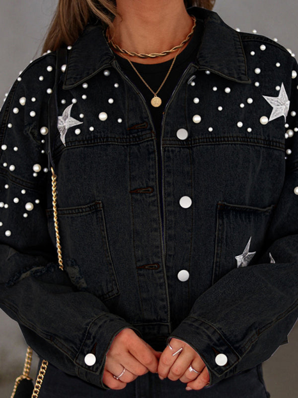 Denim Jackets- Stars & Planets = Galaxy Denim Jacket- Black- IndioGear.com