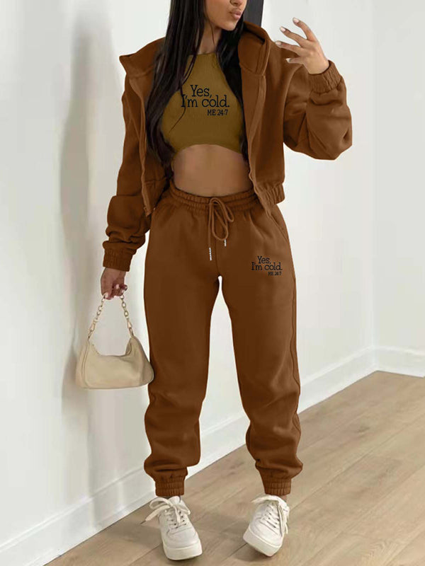 Matching Sets Loungewear- 3-Piece Matching Set Tracksuit – Hoodies-Tanks-Pants- Brown- IndioGear.com