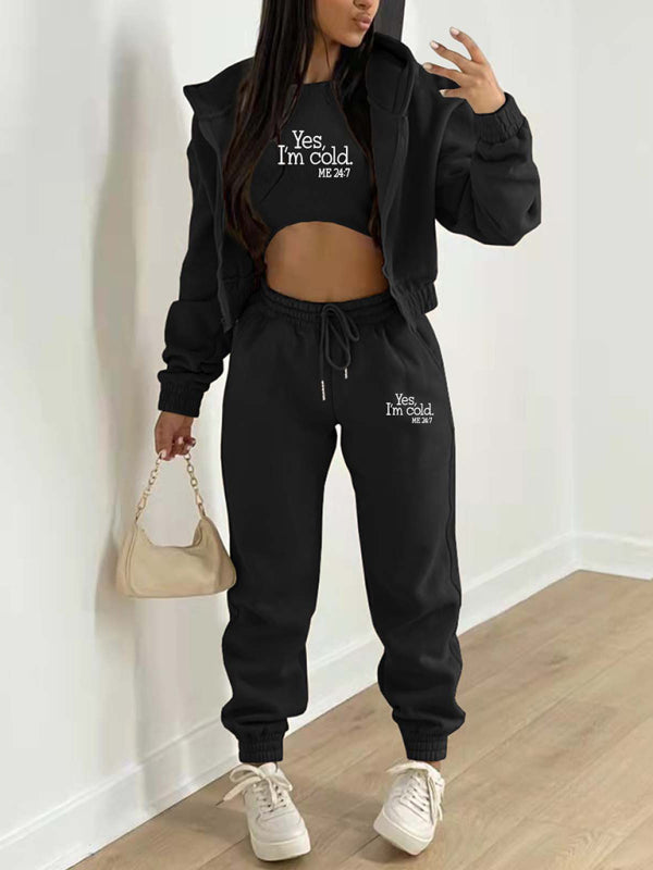 Matching Sets Loungewear- 3-Piece Matching Set Tracksuit – Hoodies-Tanks-Pants- Black- IndioGear.com