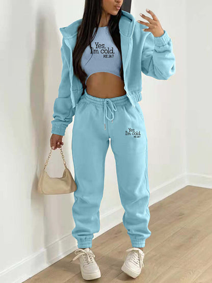 Matching Sets Loungewear- 3-Piece Matching Set Tracksuit – Hoodies-Tanks-Pants- Acid blue- IndioGear.com